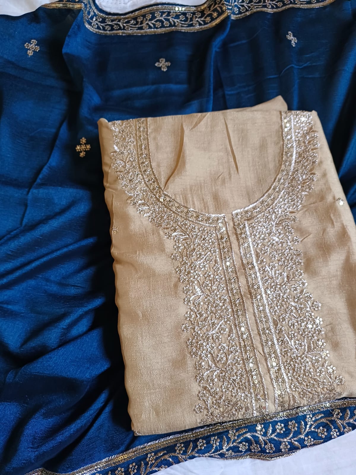 Semi raw silk unstitched salwar suit