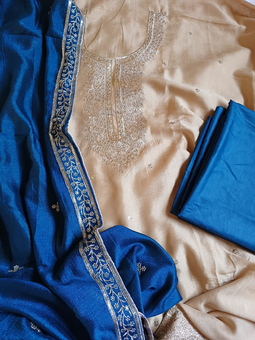 Semi raw silk unstitched salwar suit