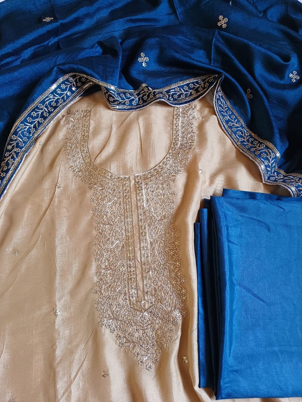 Semi raw silk unstitched salwar suit
