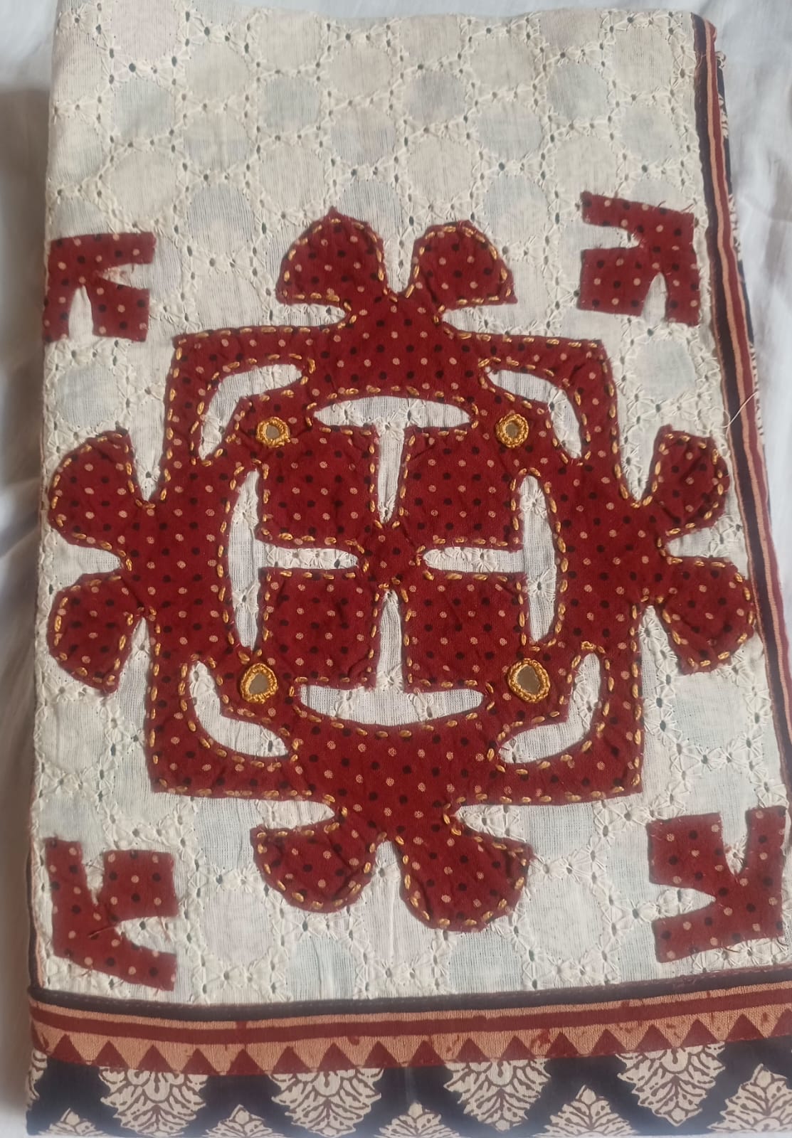 Pure cotton salwar suit with aplique work on the yoke and dupatta