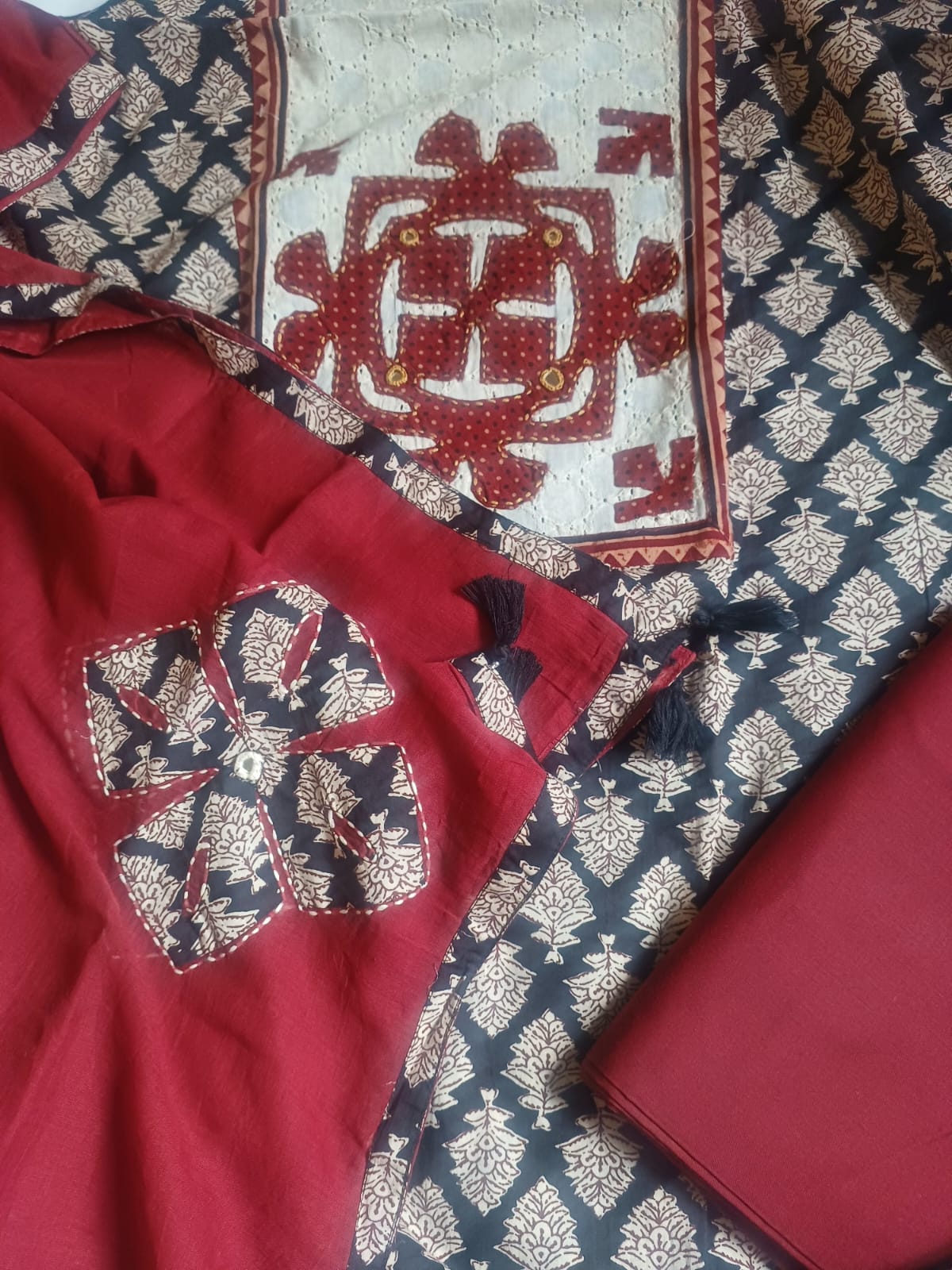 Pure cotton salwar suit with aplique work on the yoke and dupatta