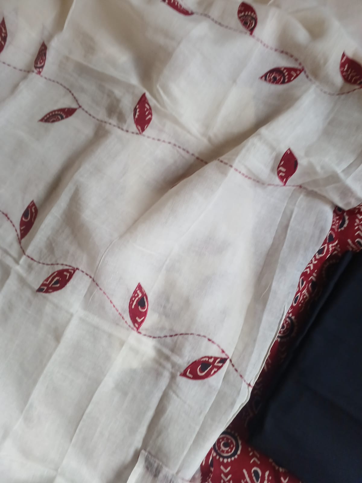 Pure cotton salwar suit with applique work on the yoke and dupatta