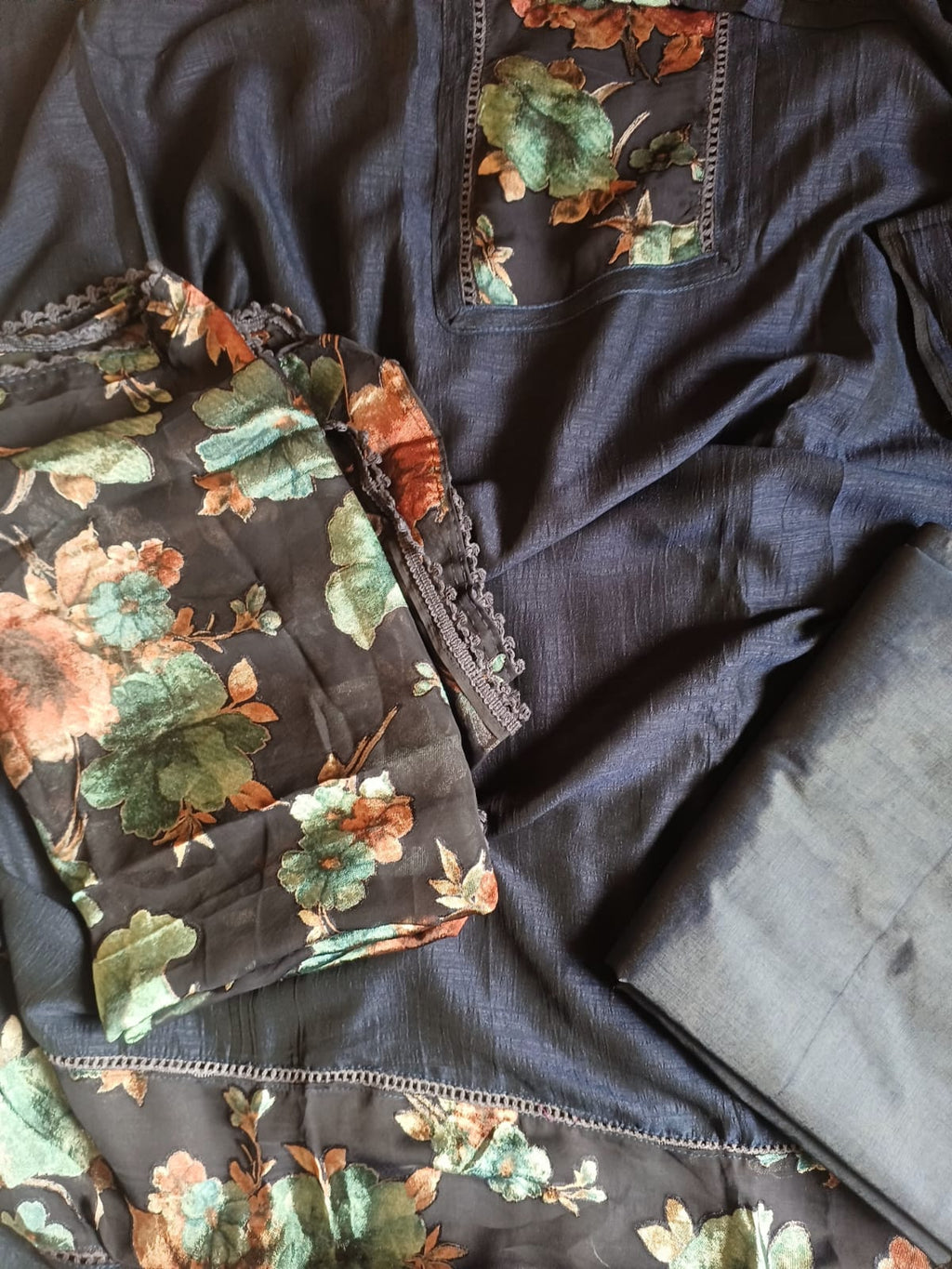 Semi raw silk salwar suit with Braso dupatta