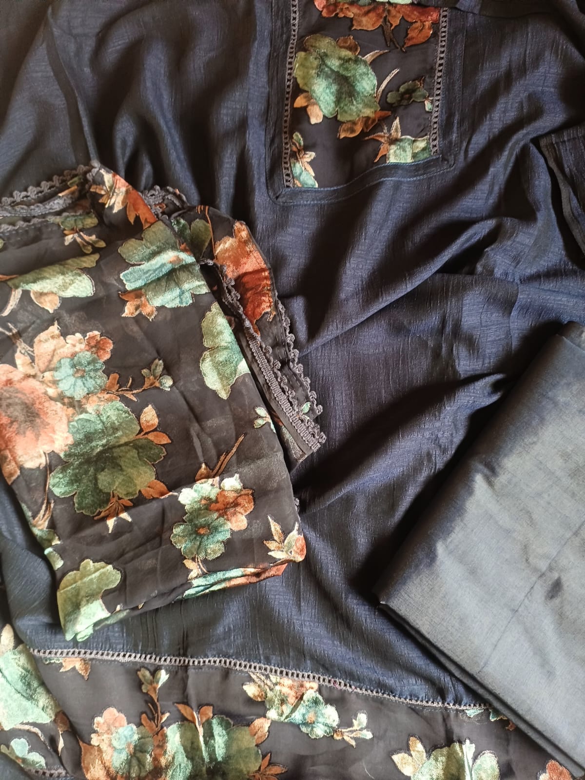 Semi raw silk salwar suit with Braso dupatta